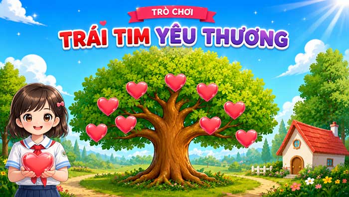 Trò chơi trái tim yêu thương trong phần khởi động bài giảng Đi học vui sao